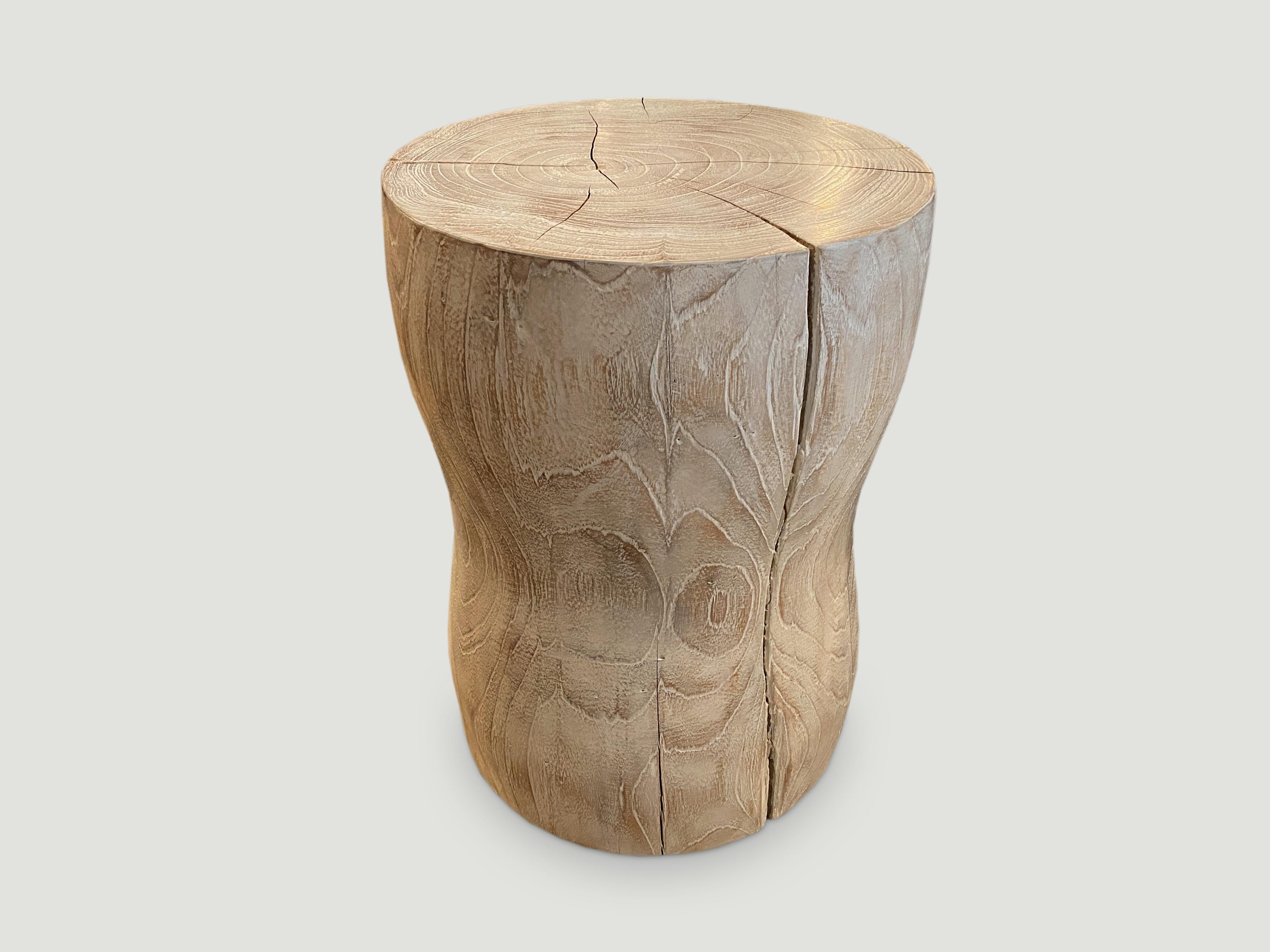 Organic Modern Andrianna Shamaris Hand Carved Teak Wood Side Table or Stool