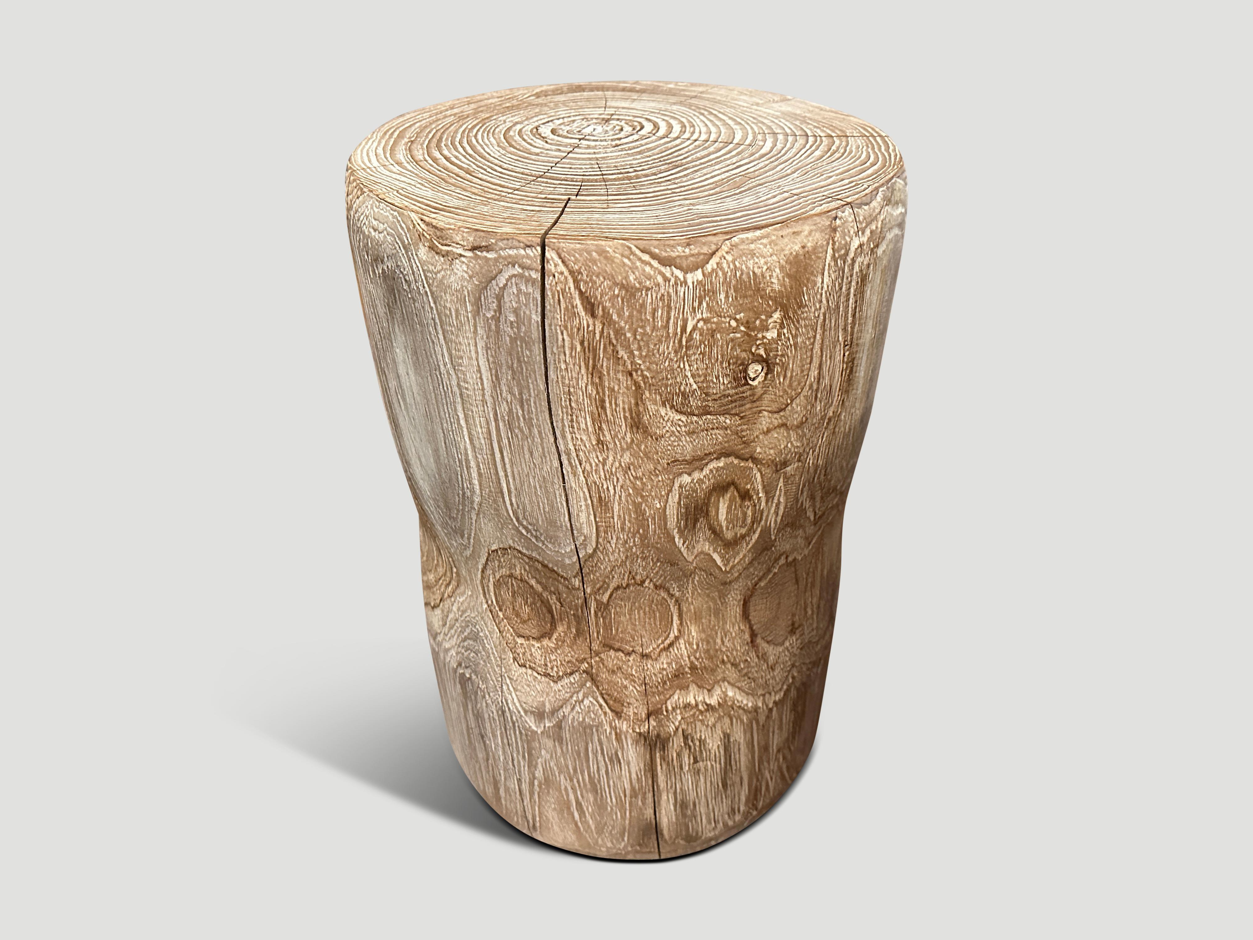 Organic Modern Andrianna Shamaris Hand Carved Teak Wood Side Table or Stool