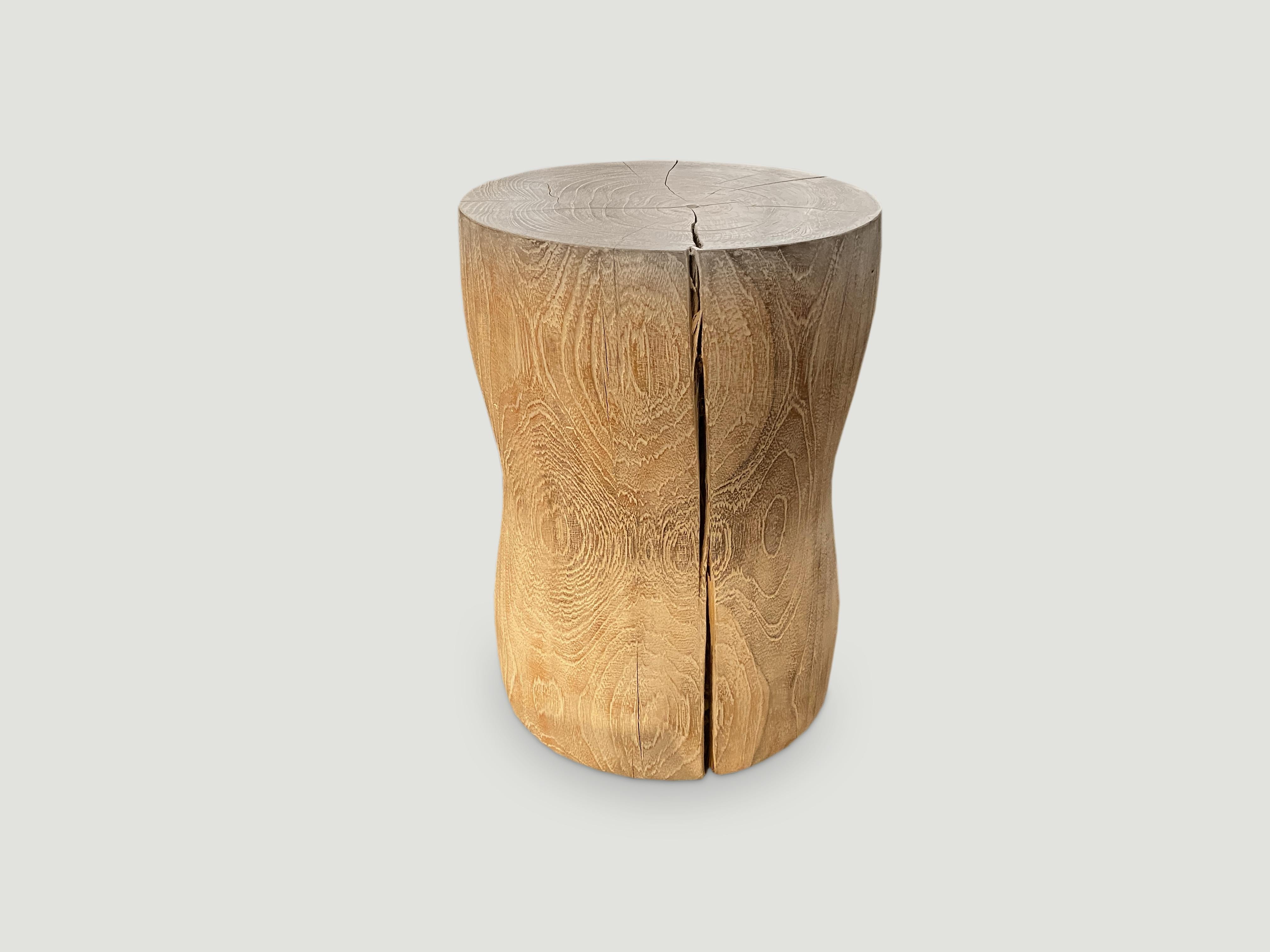 Andrianna Shamaris Hand Carved Teak Wood Side Table or Stool In Excellent Condition In New York, NY