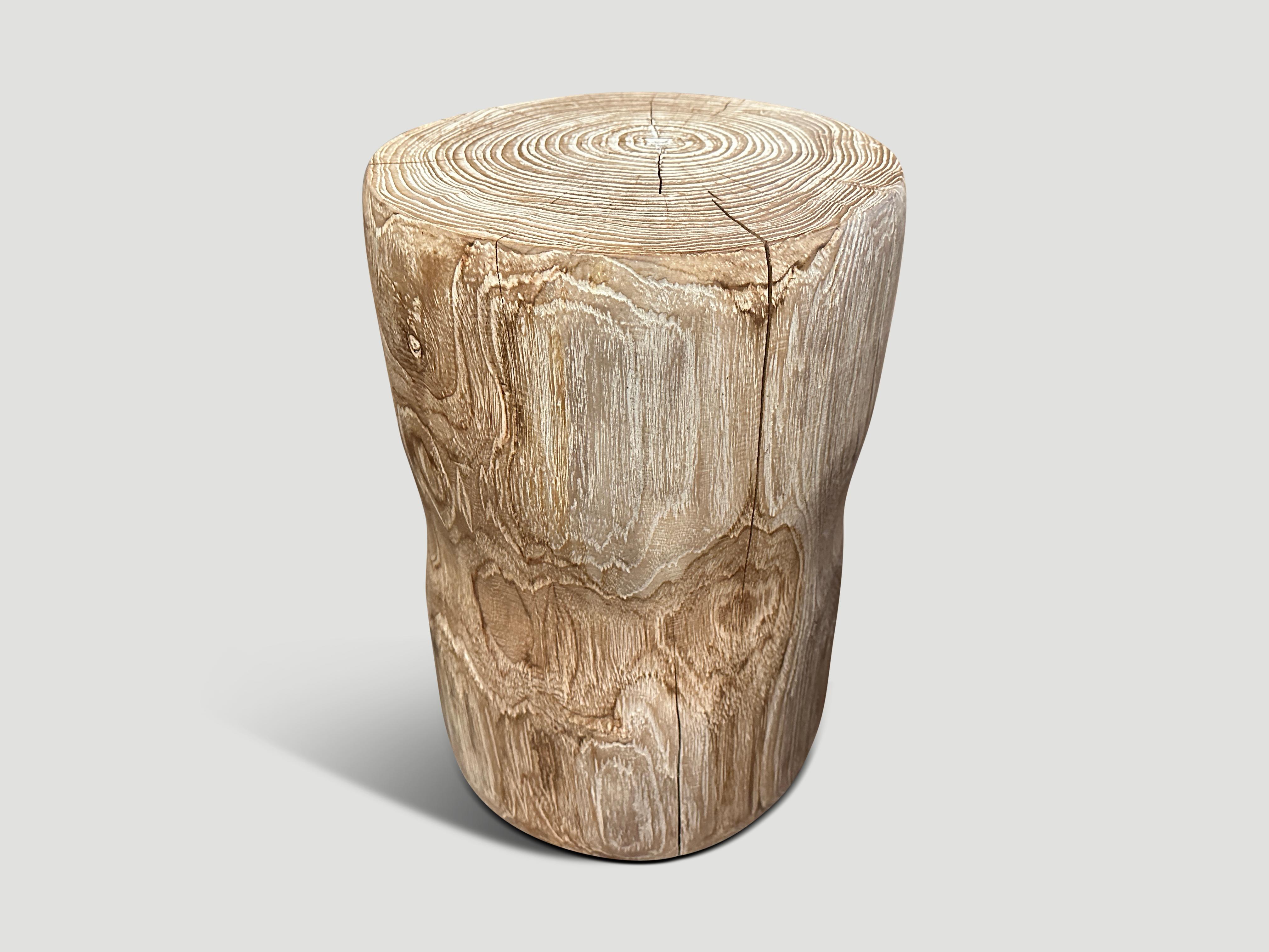Andrianna Shamaris Hand Carved Teak Wood Side Table or Stool In Excellent Condition In New York, NY