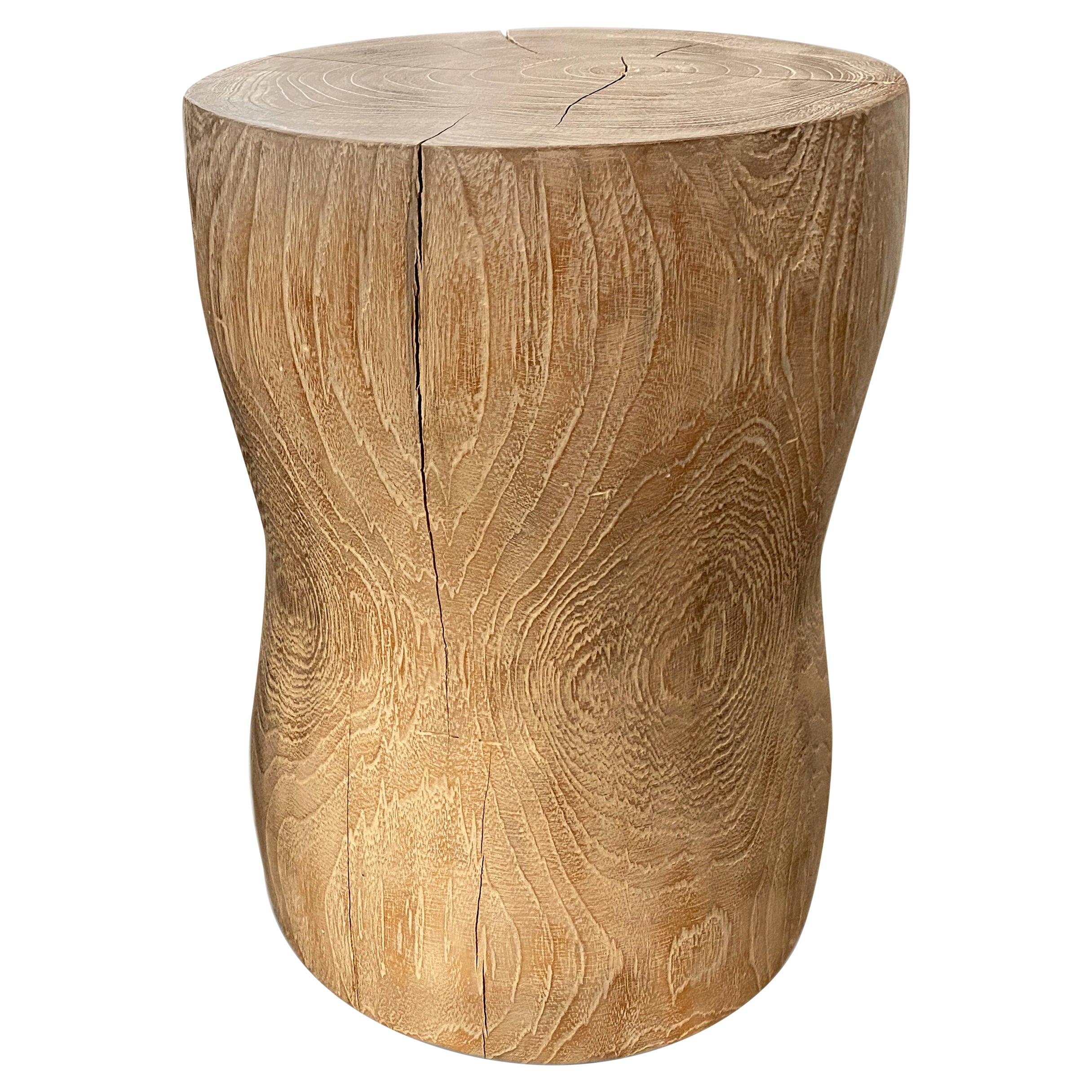 Andrianna Shamaris Hand Carved Teak Wood Side Table or Stool