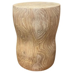 Andrianna Shamaris Hand Carved Teak Wood Side Table or Stool