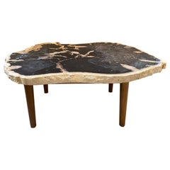 Table basse Andrianna Shamaris en bois pétrifié de haute qualité avec base en bois de teck