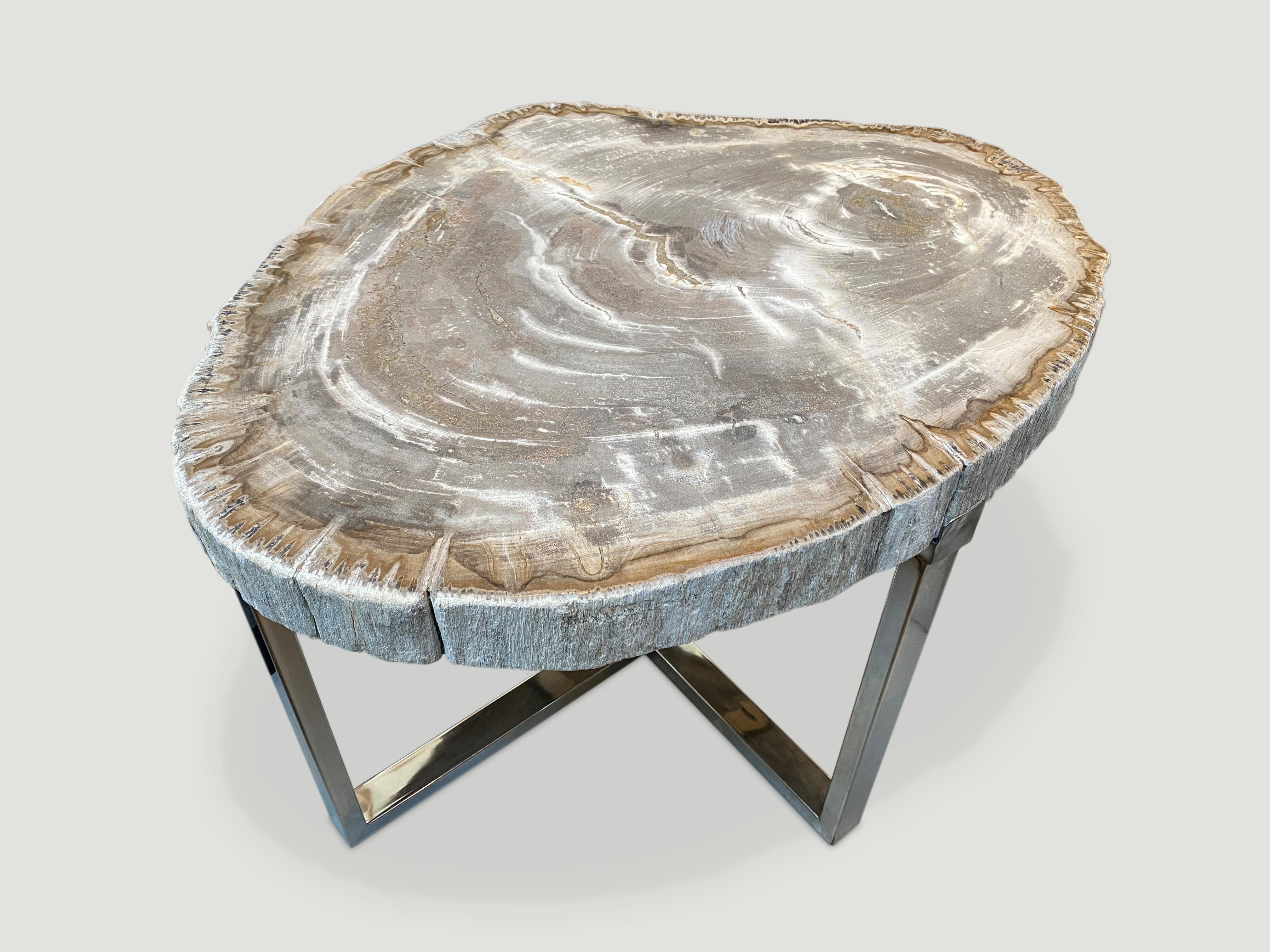 Organic Modern Andrianna Shamaris High Quality Petrified Wood Slab Top Side Table For Sale