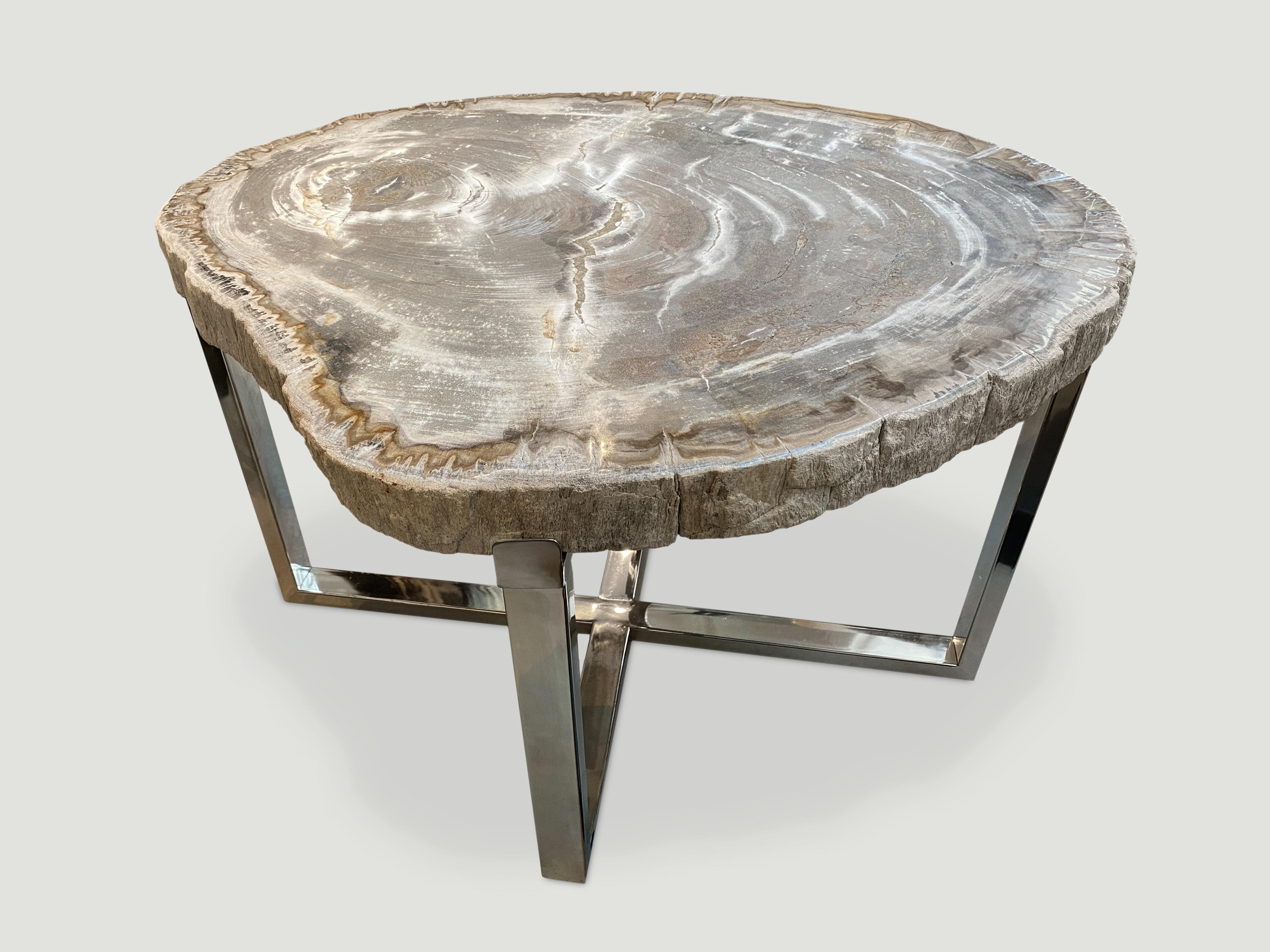 Organic Modern Andrianna Shamaris High Quality Petrified Wood Slab Top Side Table For Sale