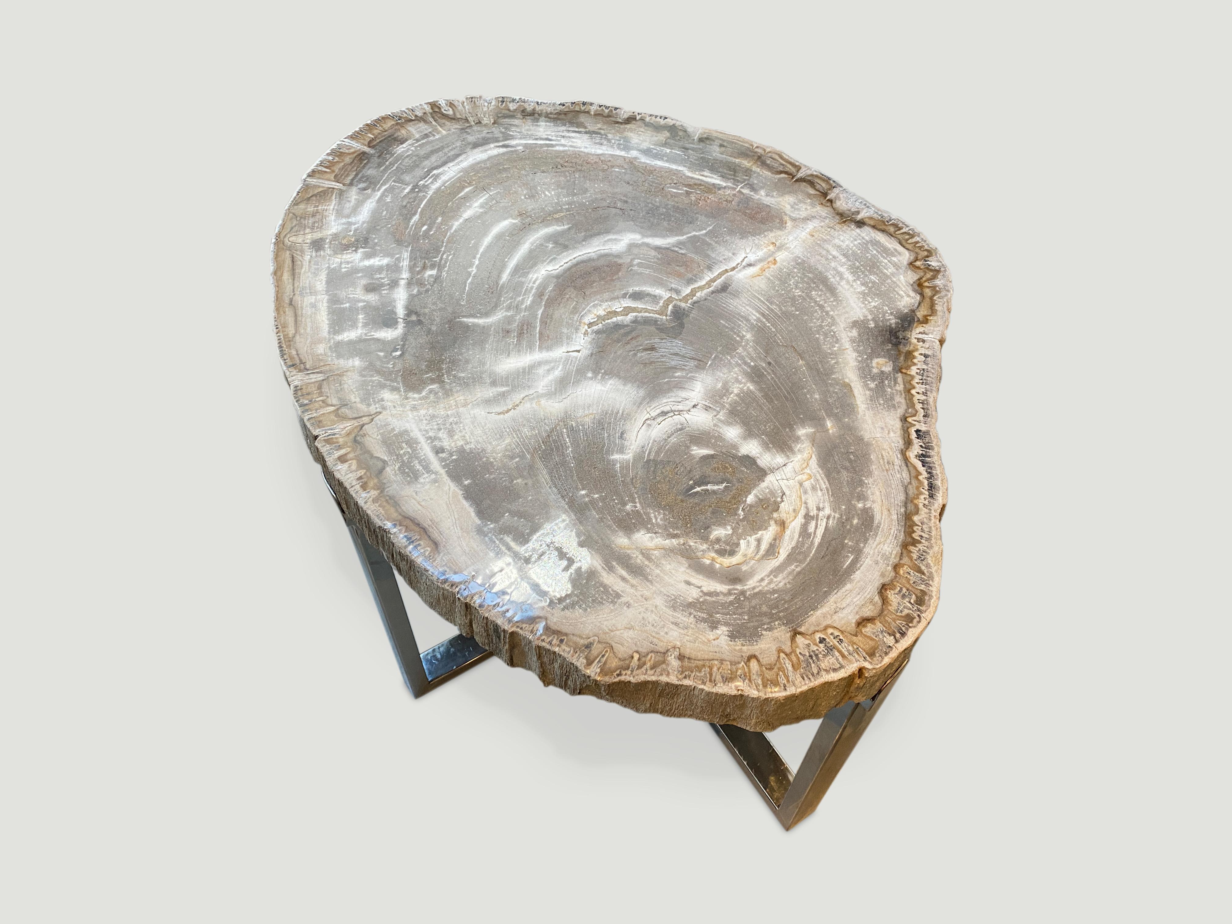 Andrianna Shamaris Hochwertiger Beistelltisch aus versteinertem Holz mit Platte im Angebot 1