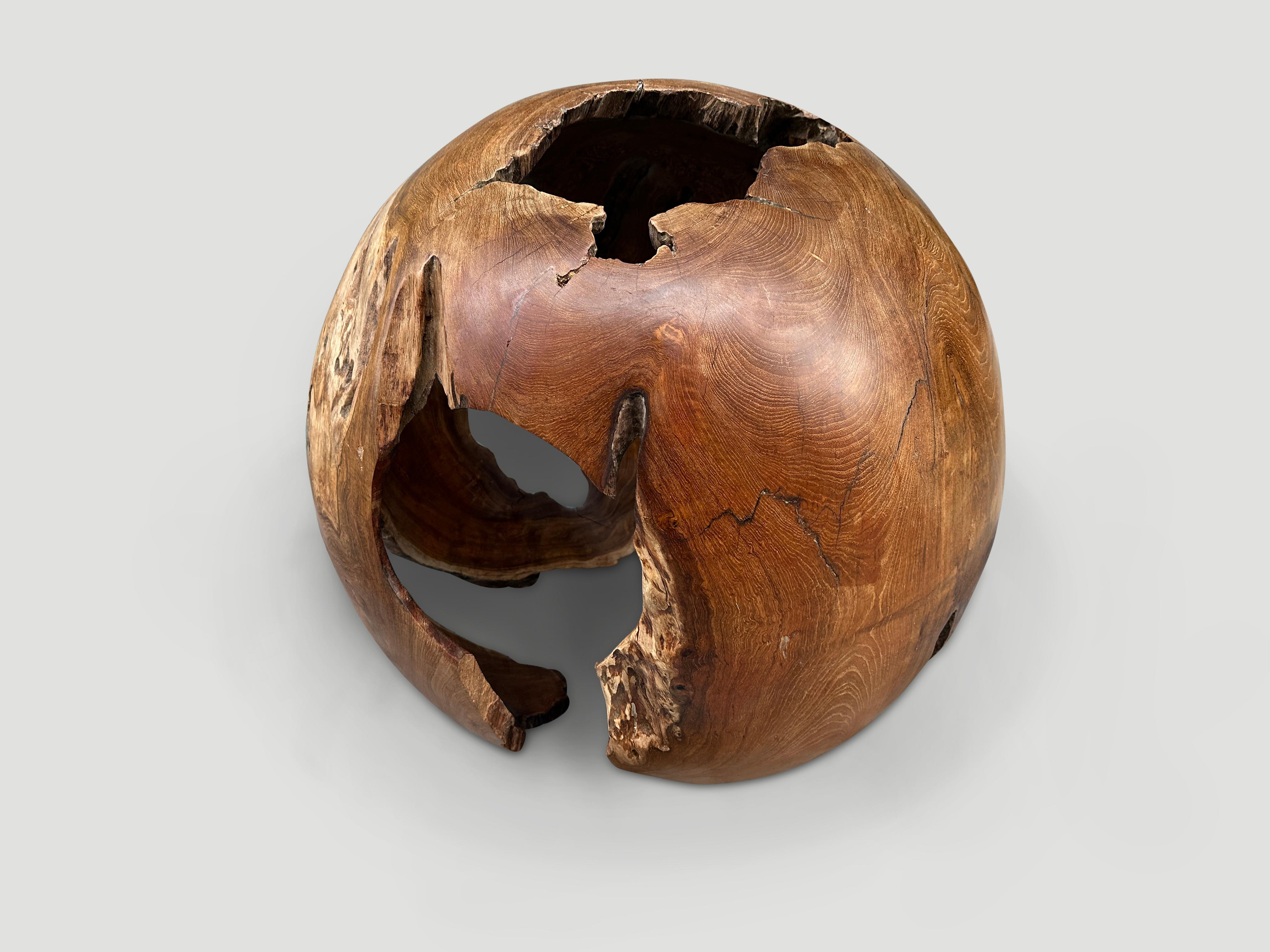 Andrianna Shamaris Hollowed Out Teak Wood Organic Sphere  In Excellent Condition For Sale In New York, NY