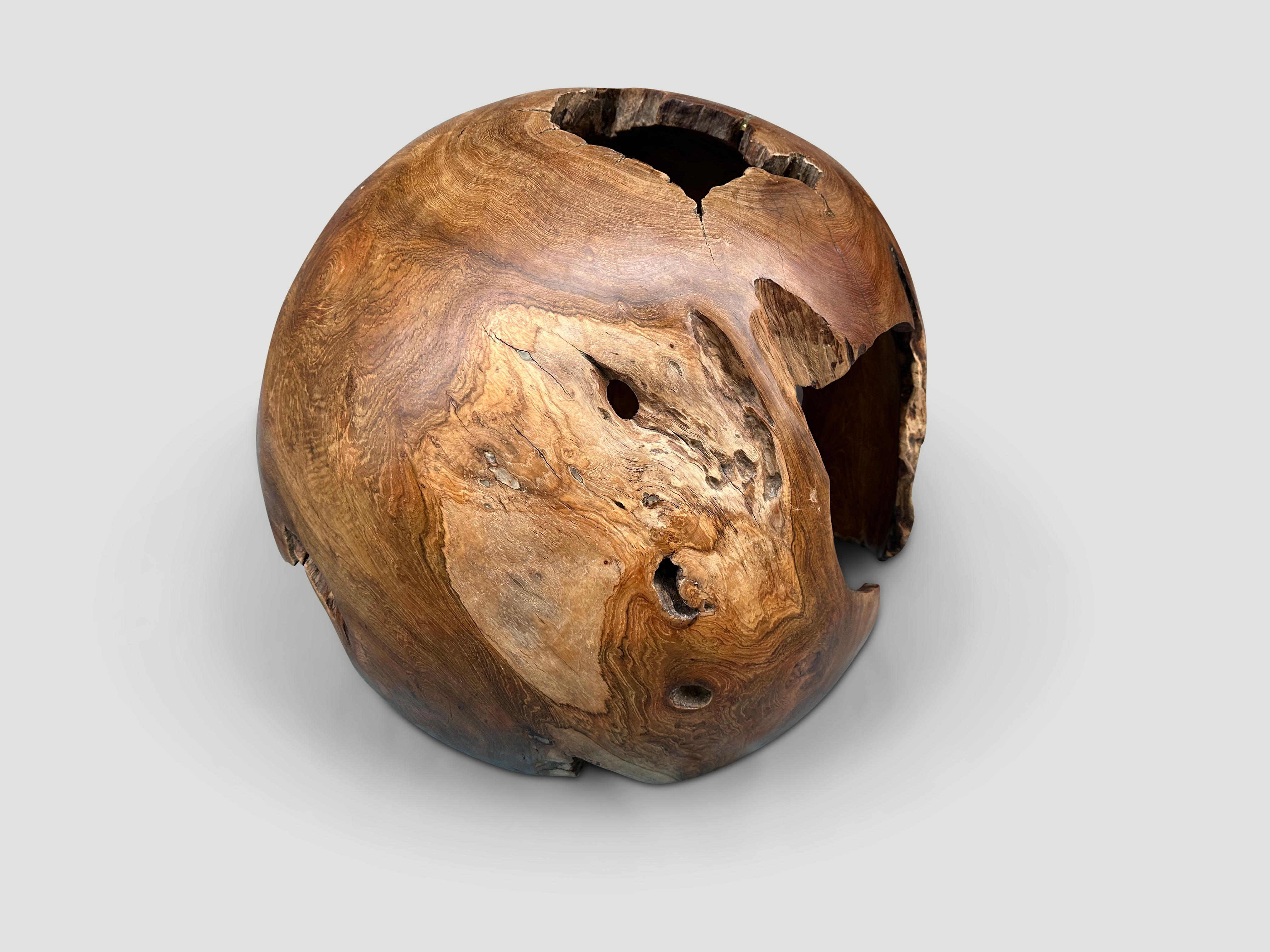 Contemporary Andrianna Shamaris Hollowed Out Teak Wood Organic Sphere  For Sale