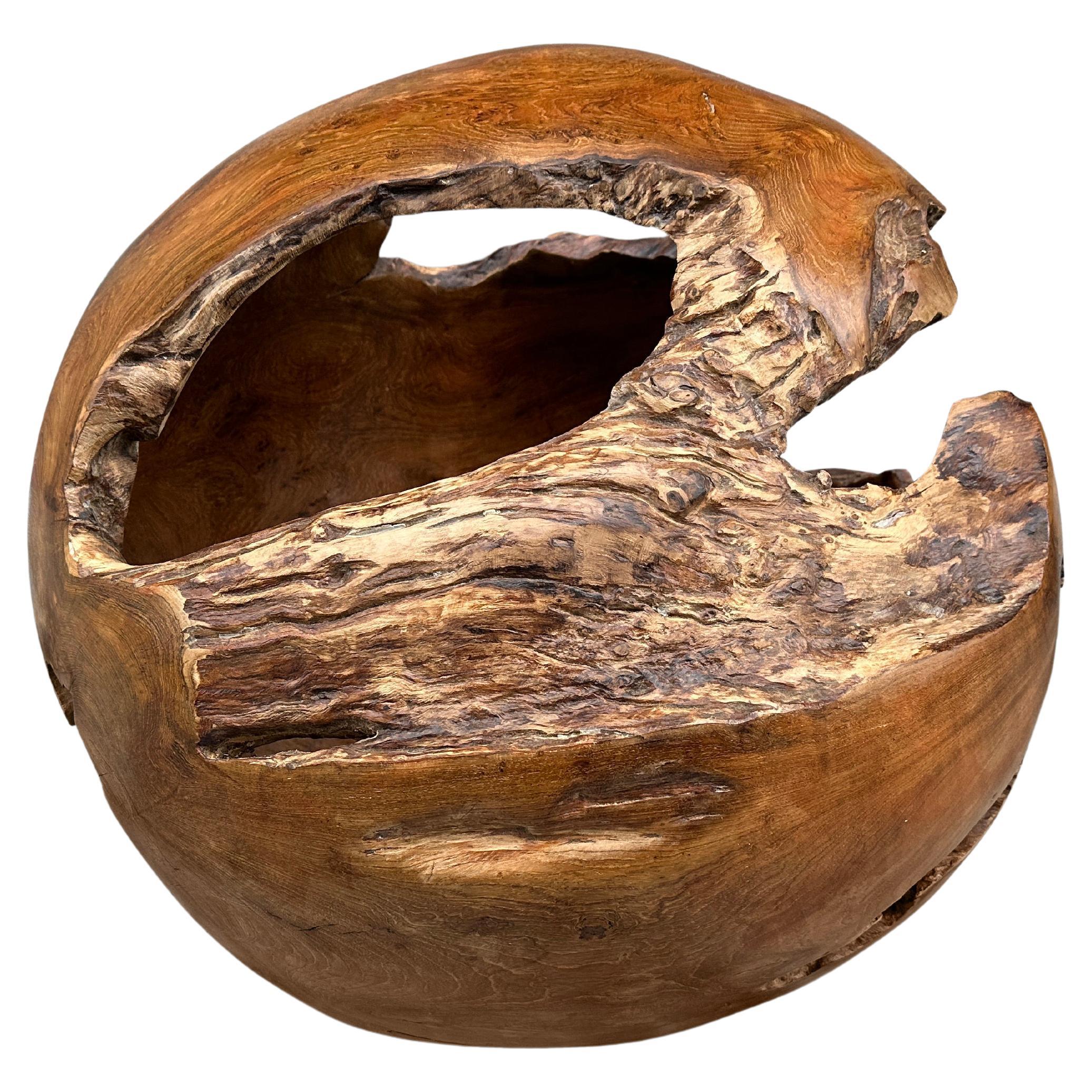 Andrianna Shamaris Hollowed Out Teak Wood Organic Sphere  For Sale
