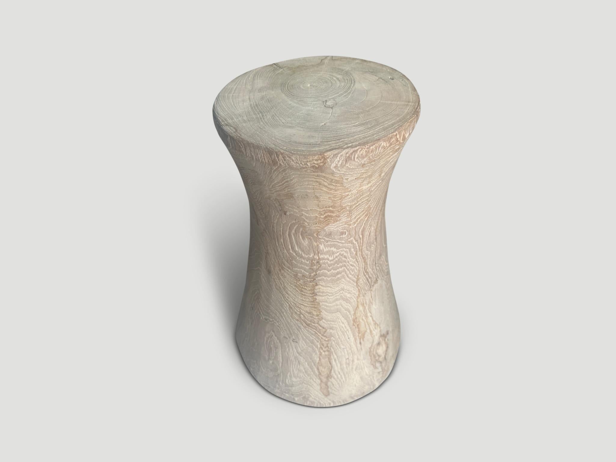 Organic Modern Andrianna Shamaris Hourglass Bleached Teak Wood Side Table or Stool For Sale