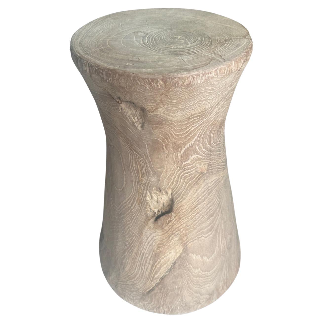 Andrianna Shamaris Hourglass Bleached Teak Wood Side Table or Stool For Sale