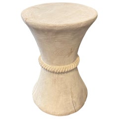 Andrianna Shamaris Hourglass Teak Wood White Washed Side Table or Stool