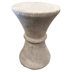 Andrianna Shamaris Hourglass White Washed Wood Side Table or Stool 