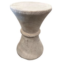 Andrianna Shamaris Hourglass White Washed Wood Side Table or Stool