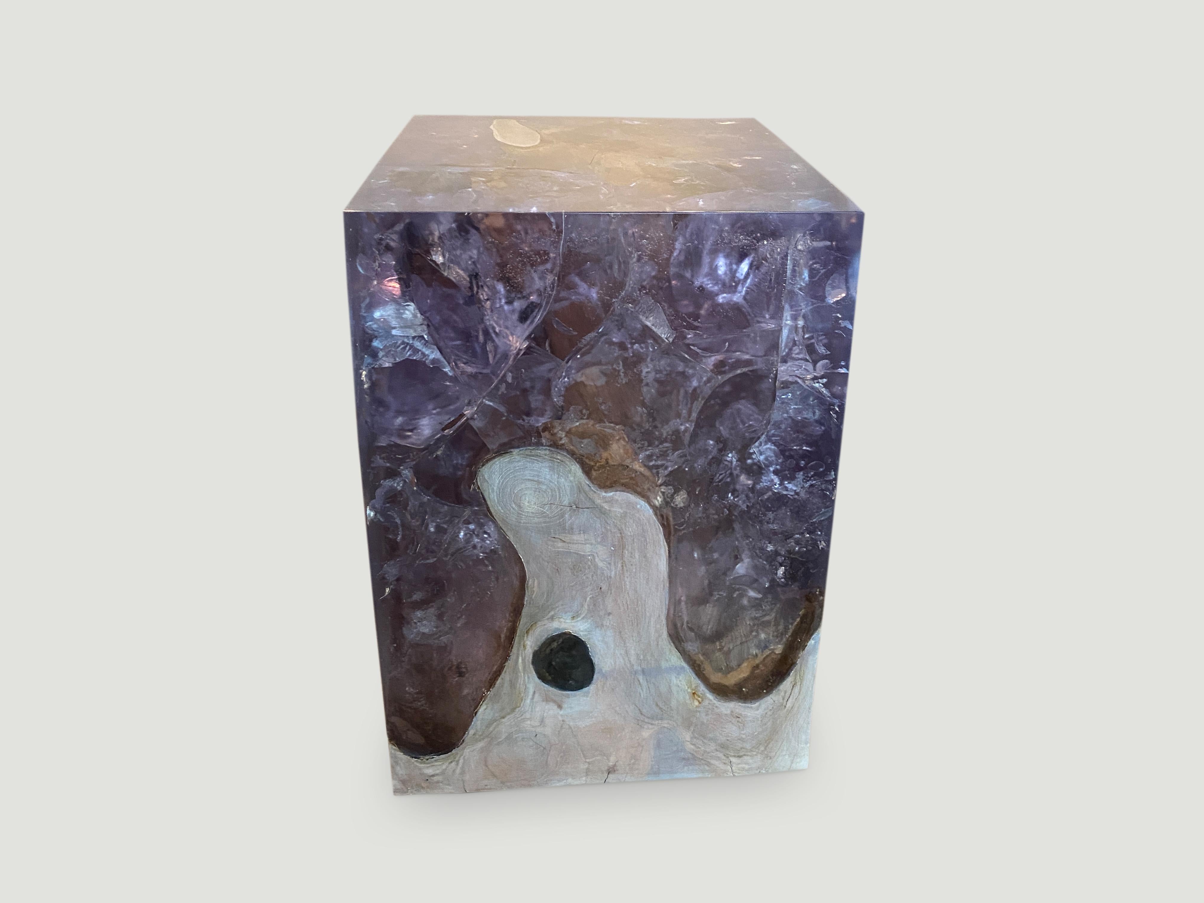 Contemporary Andrianna Shamaris Ice Blue Cracked Resin and Teak Wood Side Table
