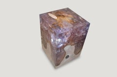 Andrianna Shamaris Ice Blue Cracked Resin Side Table