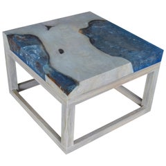 Andrianna Shamaris Teak Wood and Ice Blue Resin Side Table or Coffee Table