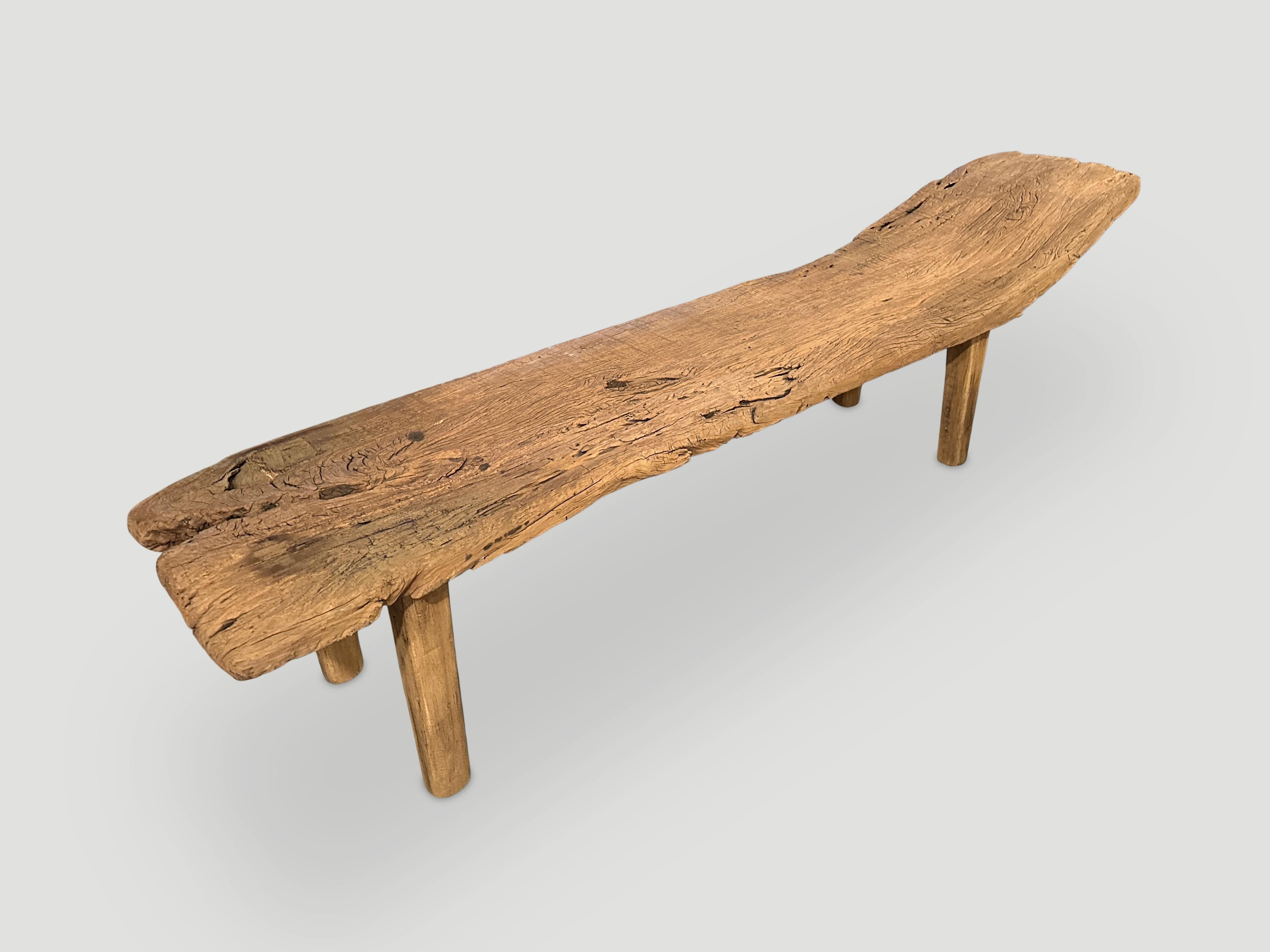 Tribal Andrianna Shamaris Impressive Antique Teak Wood Bench or Chaise For Sale