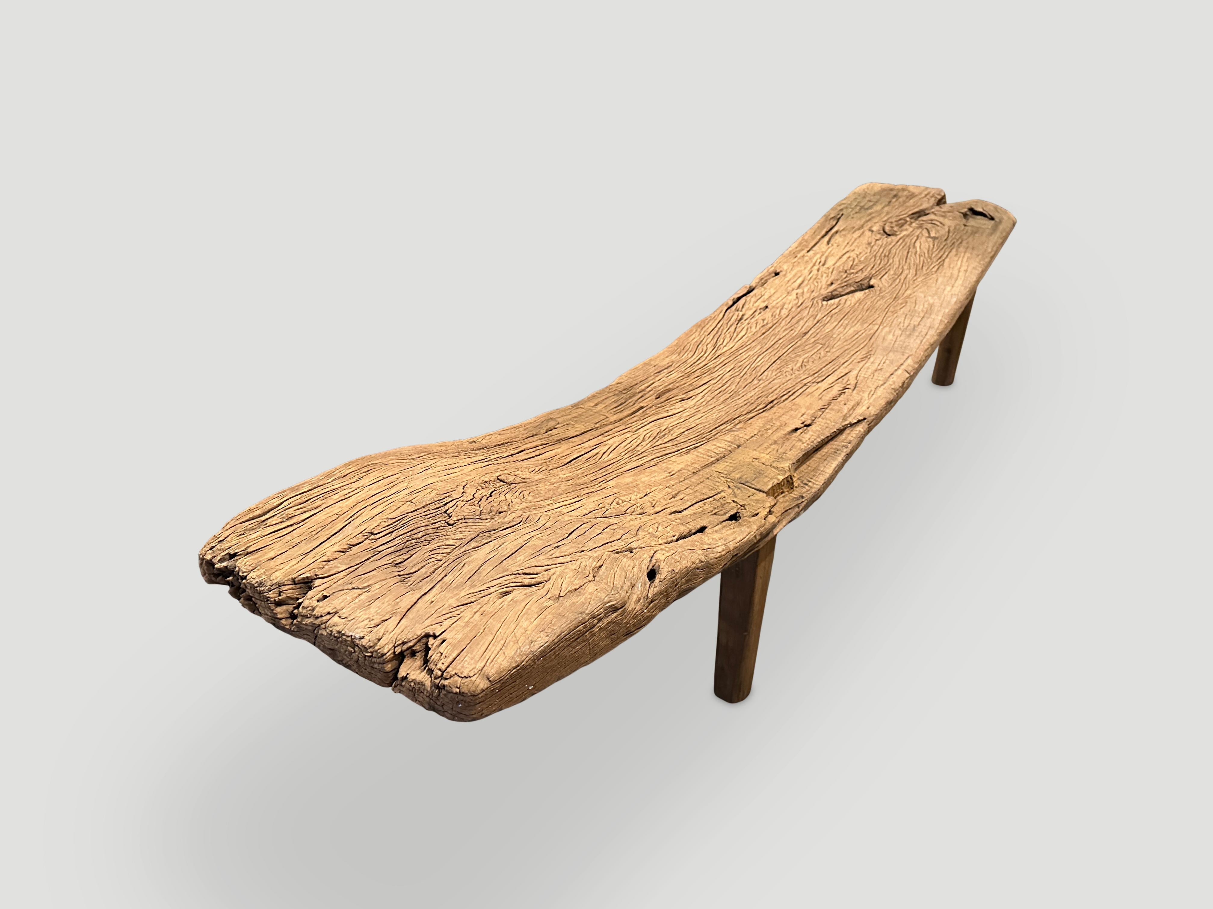 Indonesian Andrianna Shamaris Impressive Antique Teak Wood Bench or Chaise For Sale