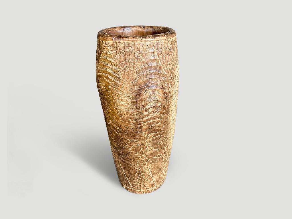 Primitive Impressive Teak Wood Hand Carved Container For Sale