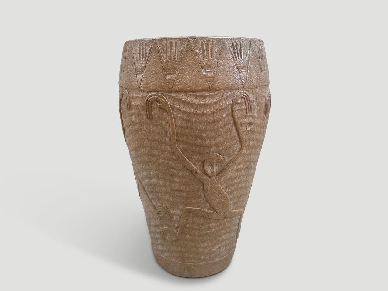 Minimalist Impressive Antique Teak Wood Hand Carved Container For Sale