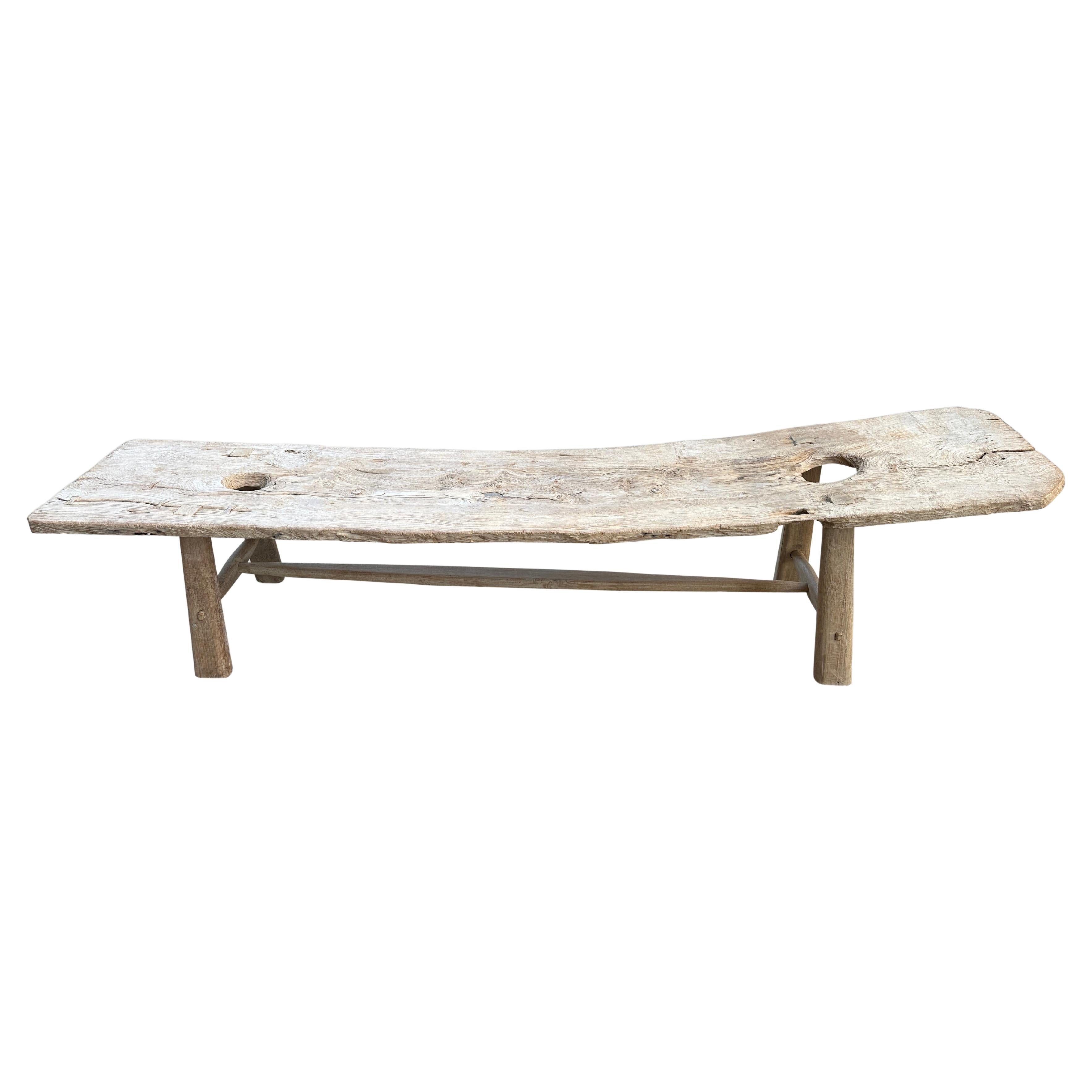 Andrianna Shamaris Impressive Bleached Teak Wood Chaise or Bench For Sale