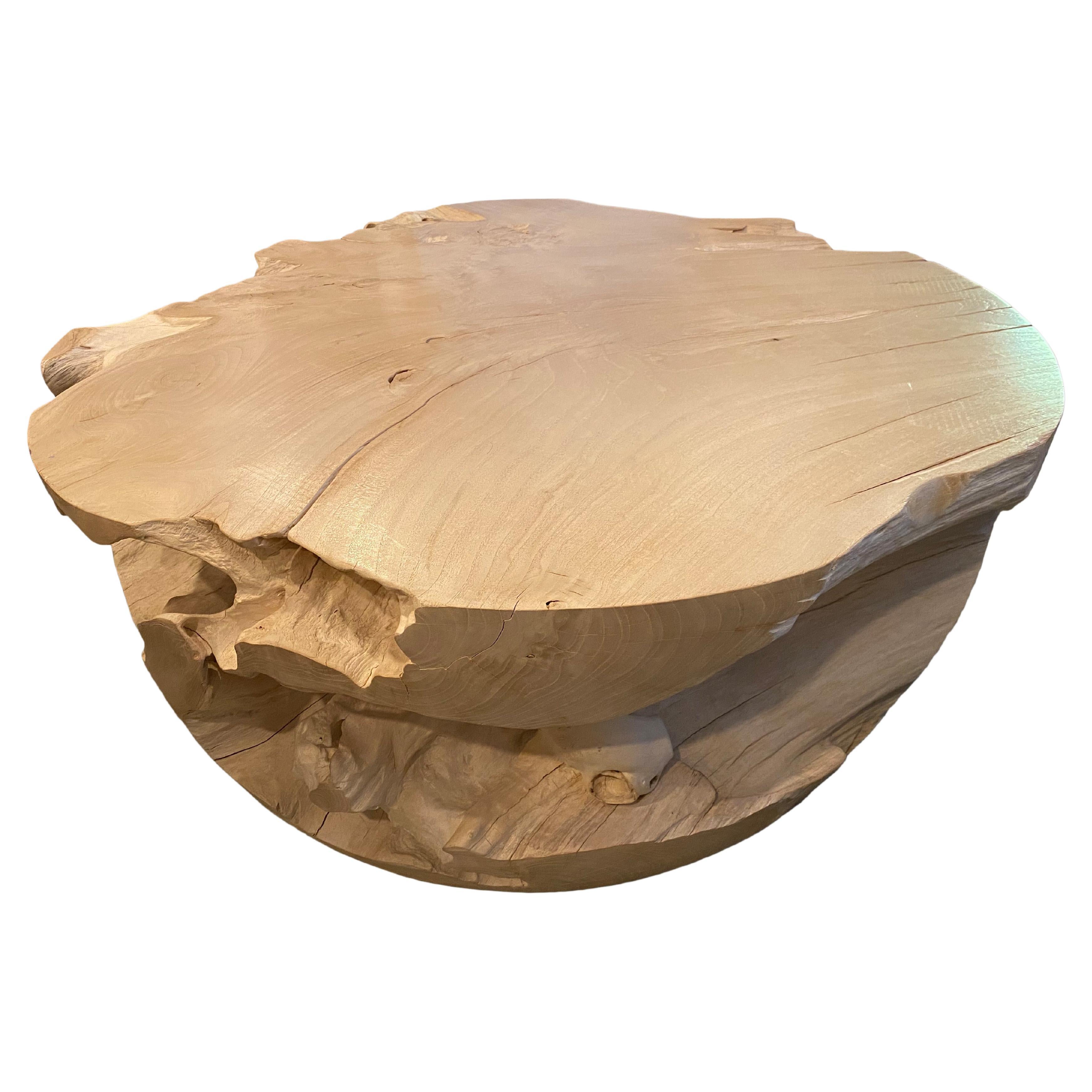 Impressionnante table basse Andrianna Shamaris en bois de teck blanchi