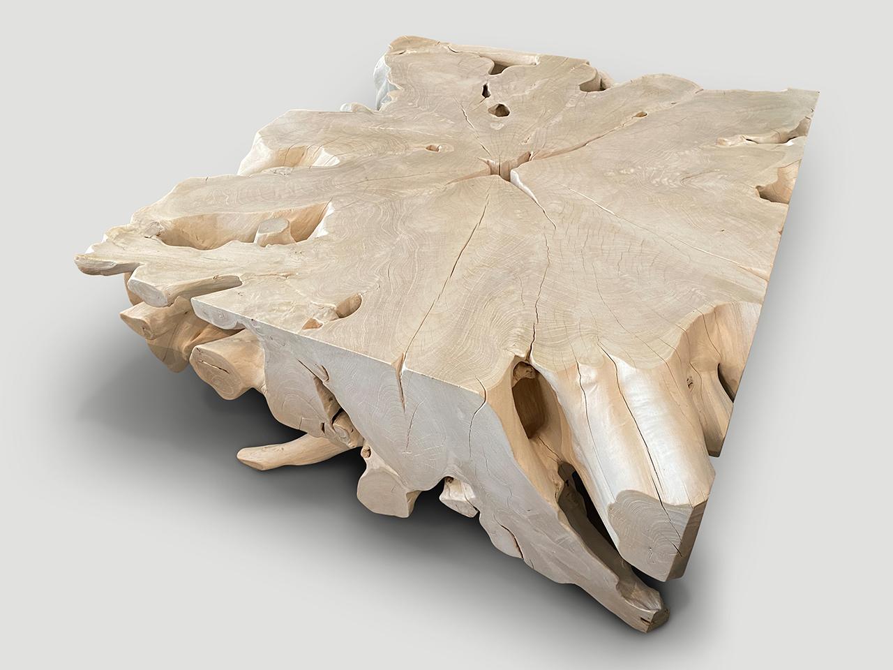 Organic Modern Andrianna Shamaris Impressive Bleached Teak Wood Coffee Table or Console For Sale