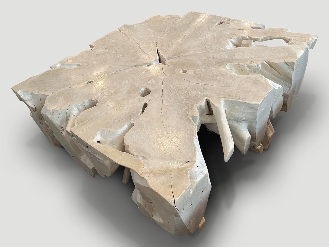 Andrianna Shamaris Impressive Bleached Teak Wood Coffee Table or Console For Sale 4