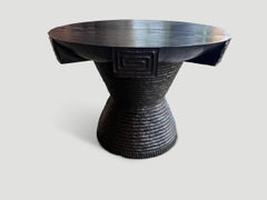 Andrianna Shamaris Modern Side Table, Reclaimed Mortar & Teak Top