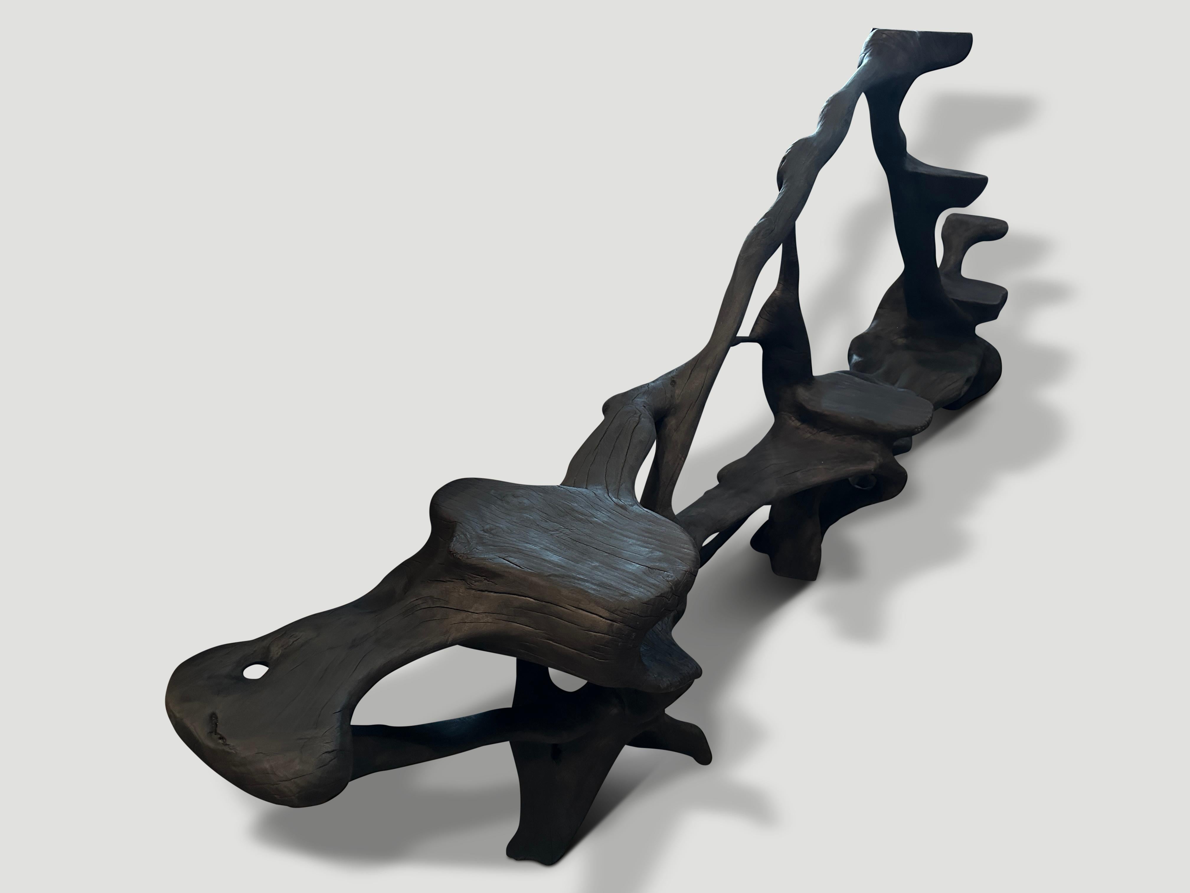 Andrianna Shamaris Impressive Charred Mahogany Wood Sculptural Bench or Shelf In Excellent Condition In New York, NY