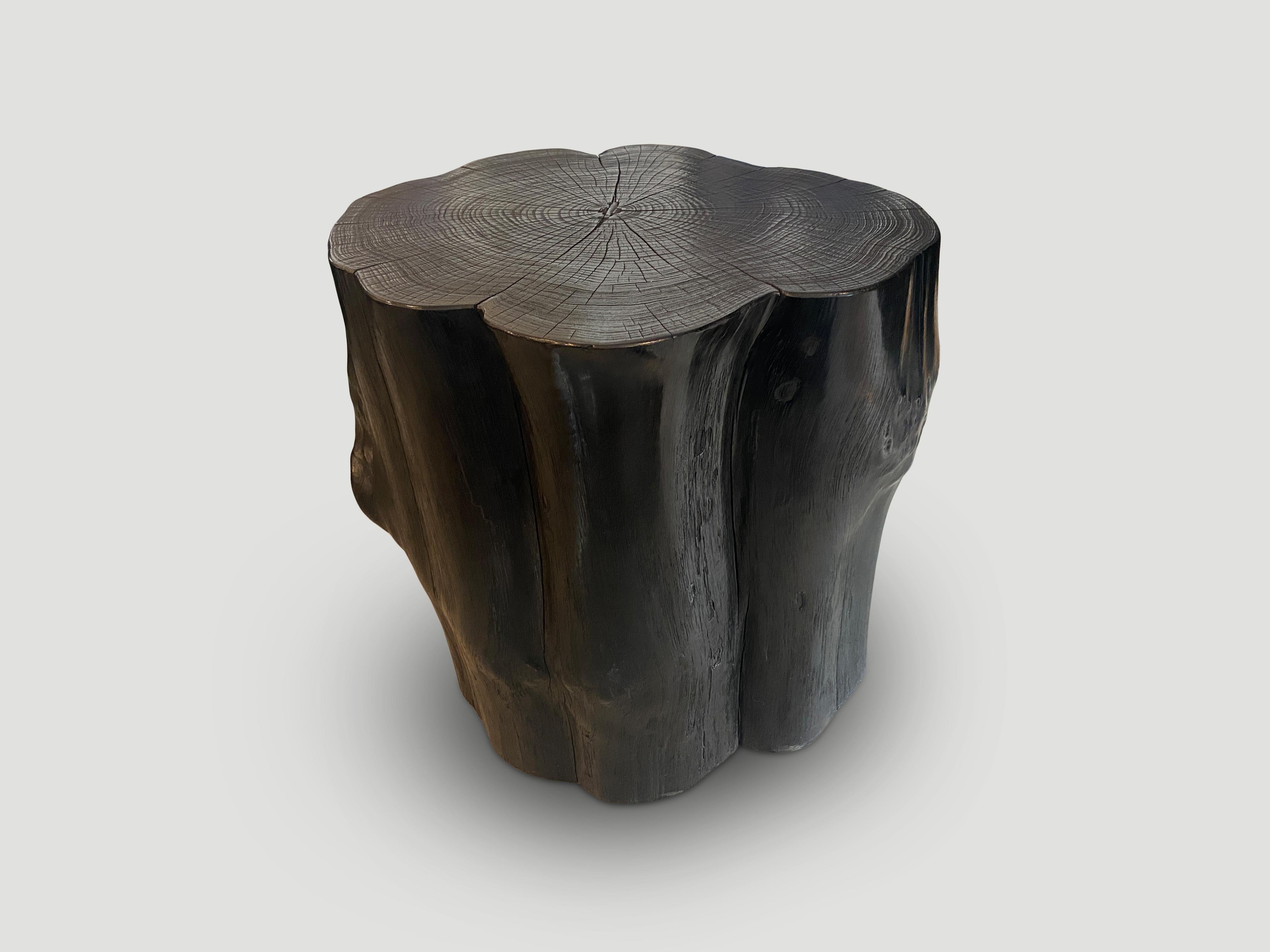 Organic Modern Andrianna Shamaris Impressive Charred Teak Wood Side Table For Sale