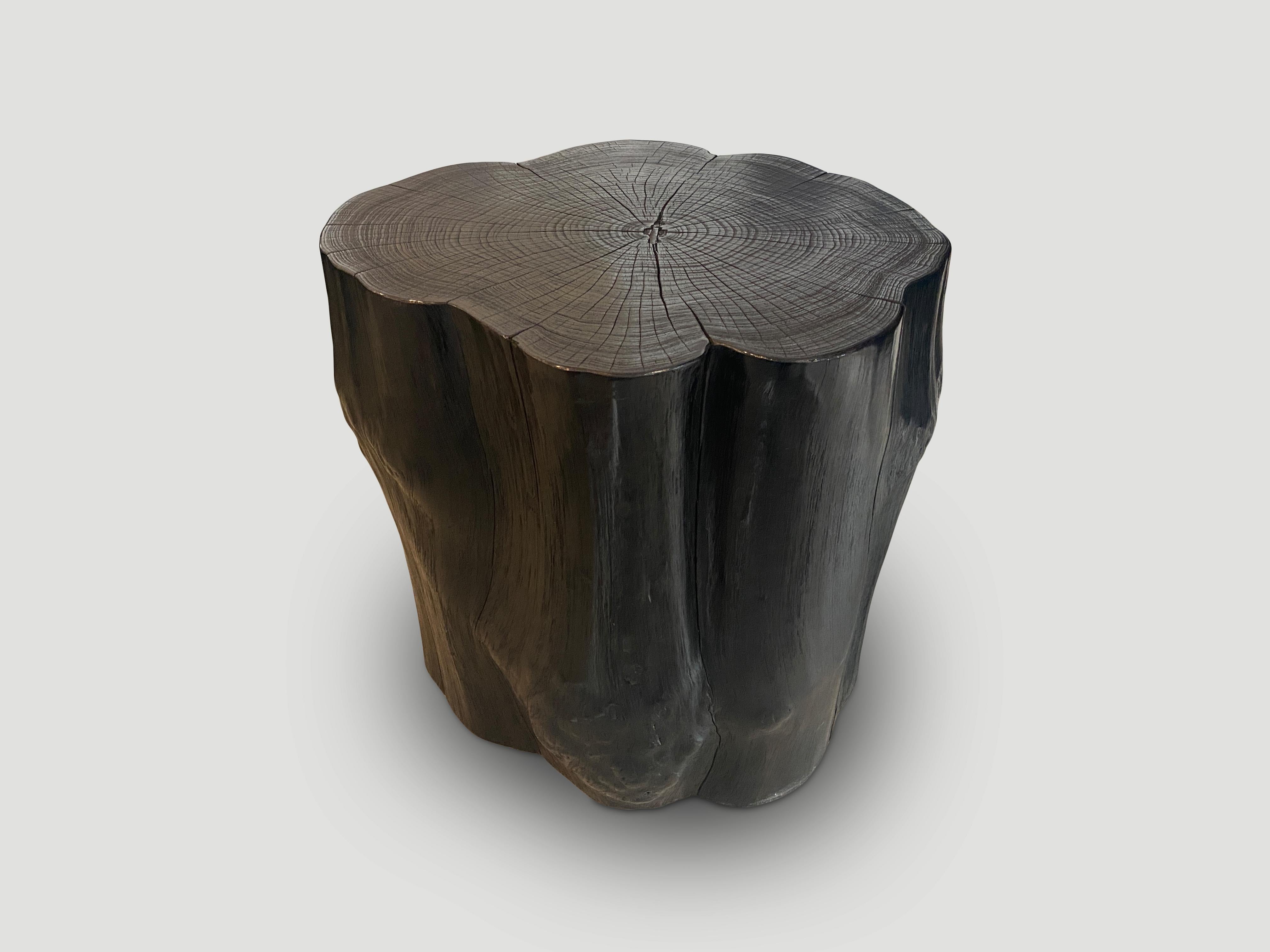 Andrianna Shamaris Impressive Charred Teak Wood Side Table In Excellent Condition For Sale In New York, NY