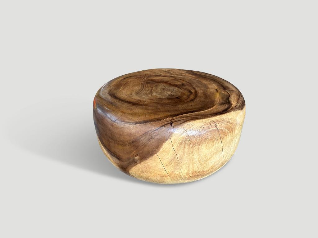 Organic Modern Andrianna Shamaris Impressive Drum Style Solid Wood Coffee Table For Sale