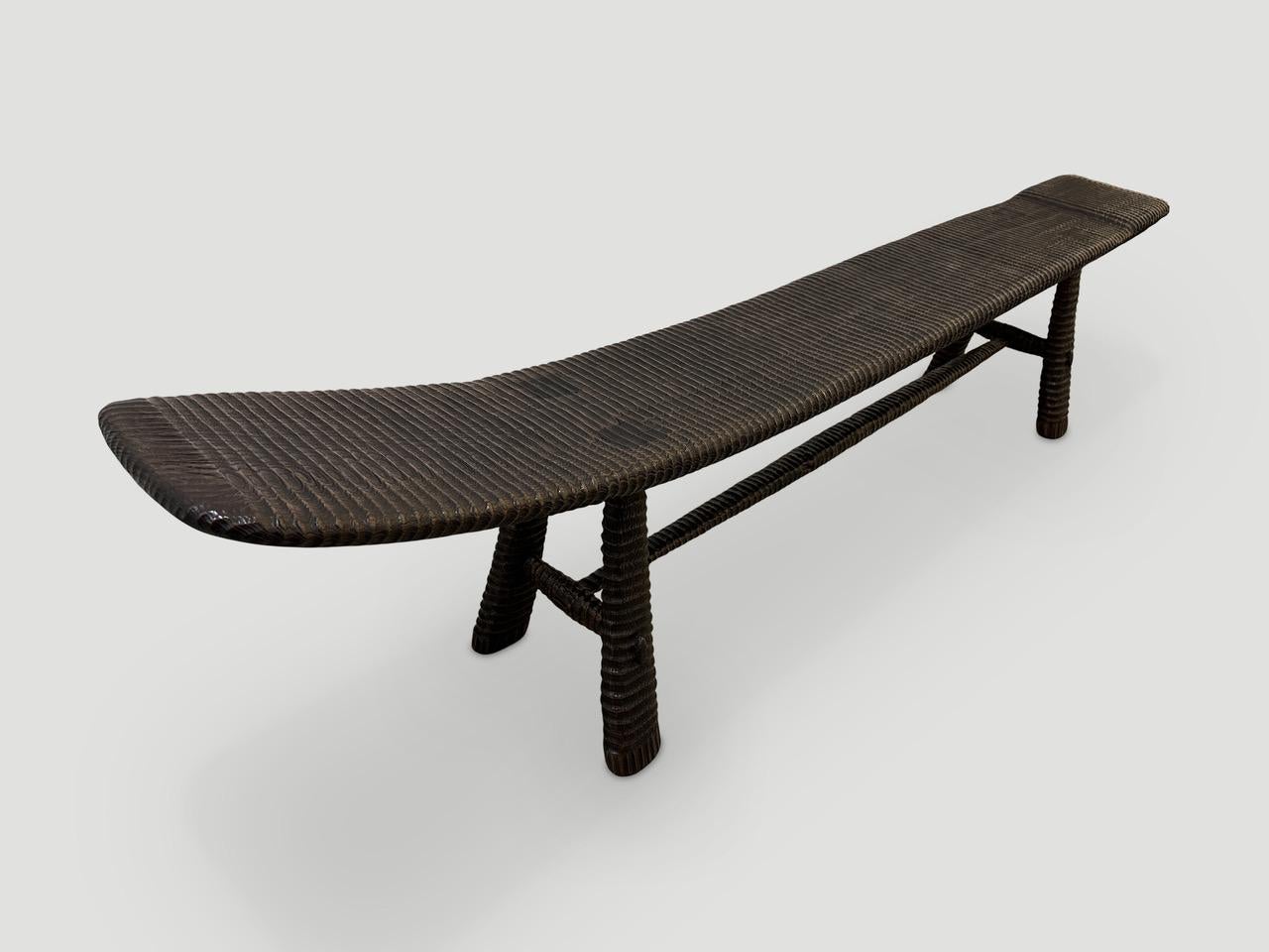 Andrianna Shamaris Impressive Hand Carved Espresso Stained Teak Bench or Chaise In Excellent Condition For Sale In New York, NY