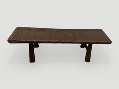Andrianna Shamaris Impressive Hand Carved Espresso Stained Teak Wood Bench
