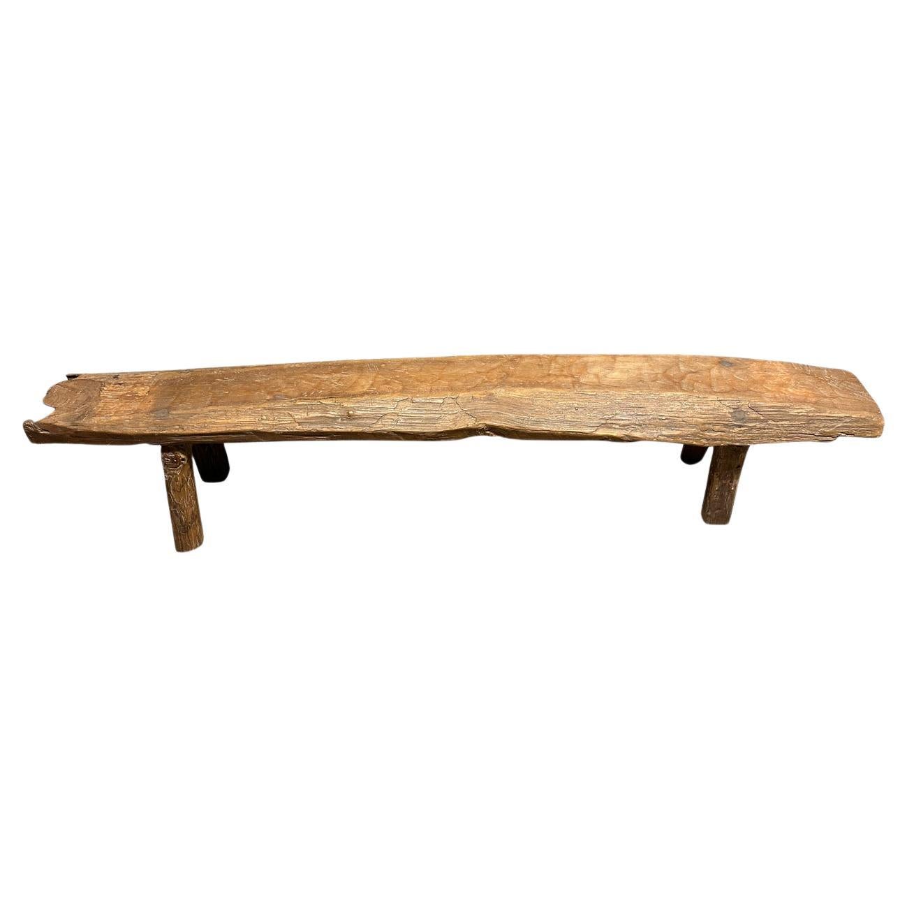 Andrianna Shamaris Impressive Log Style Teak Wood Bench  For Sale