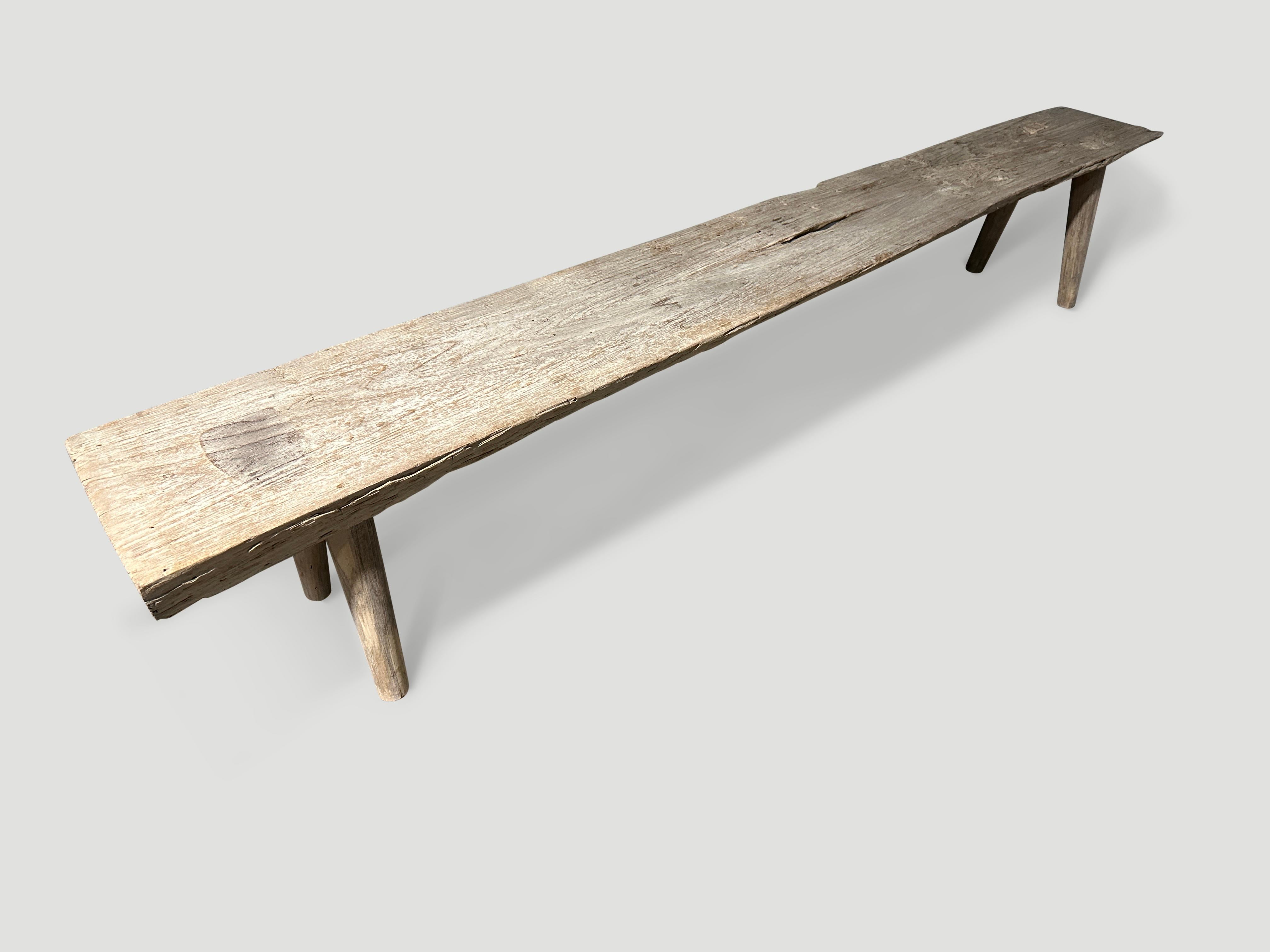 Organic Modern Andrianna Shamaris Impressive Long Antique Teak Wood Bench  For Sale