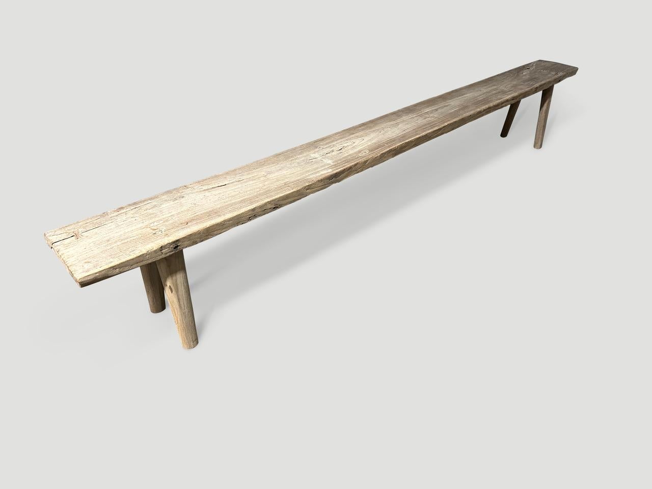 Organic Modern Andrianna Shamaris Impressive Long Antique Teak Wood Bench For Sale