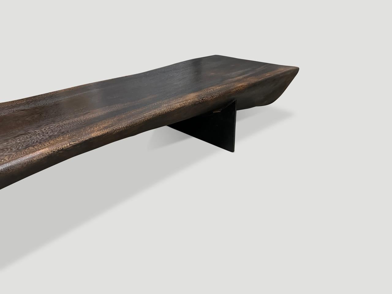 Andrianna Shamaris Impressive Long Suar Wood Charred Bench In Excellent Condition For Sale In New York, NY
