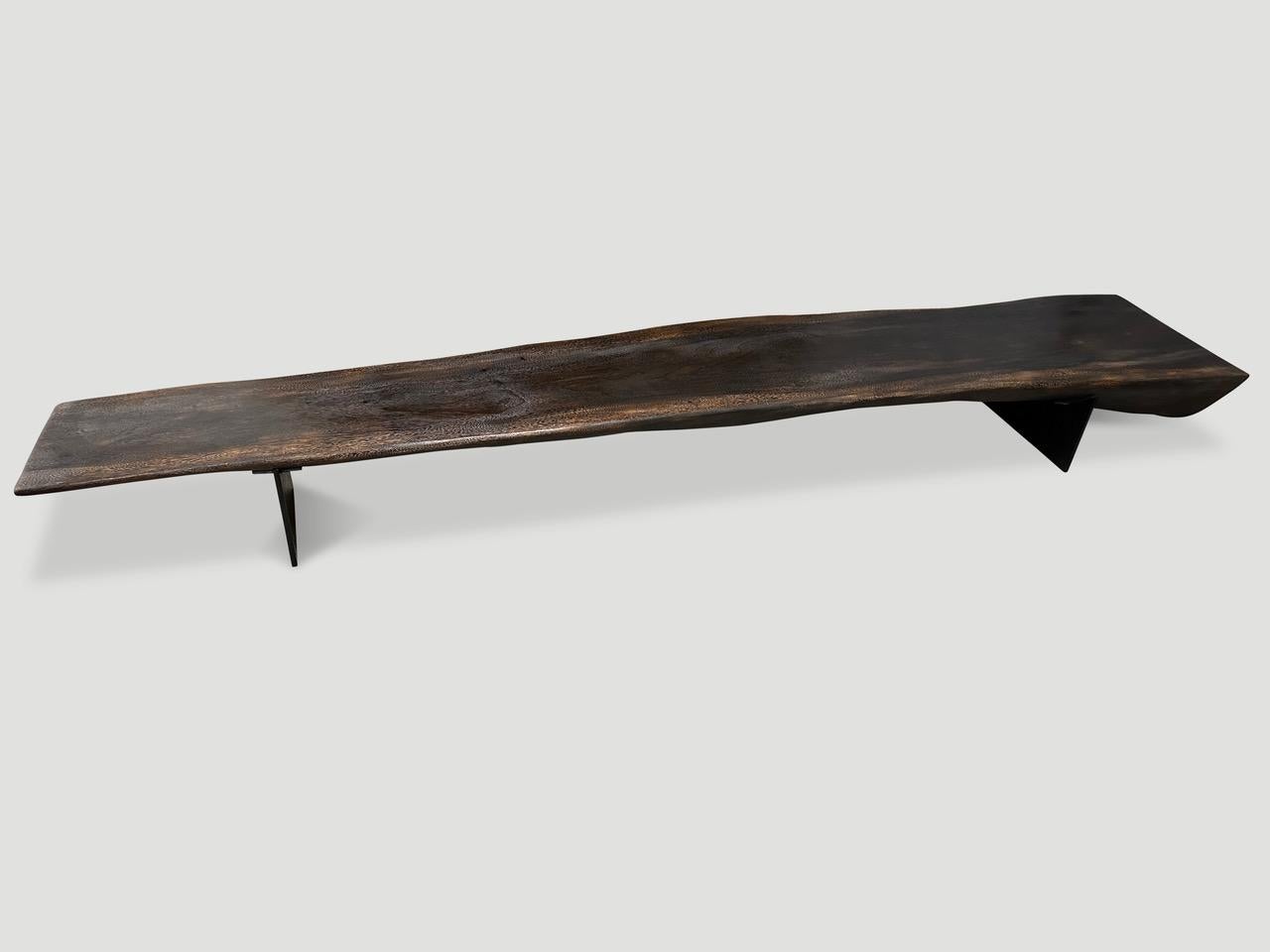 Contemporary Andrianna Shamaris Impressive Long Suar Wood Charred Bench For Sale