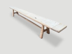 Andrianna Shamaris Long Teak Wood Bench, Mid Century Style, Handmade