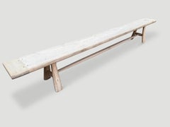Andrianna Shamaris Long Teak Wood Bench, Mid Century Style, Handmade