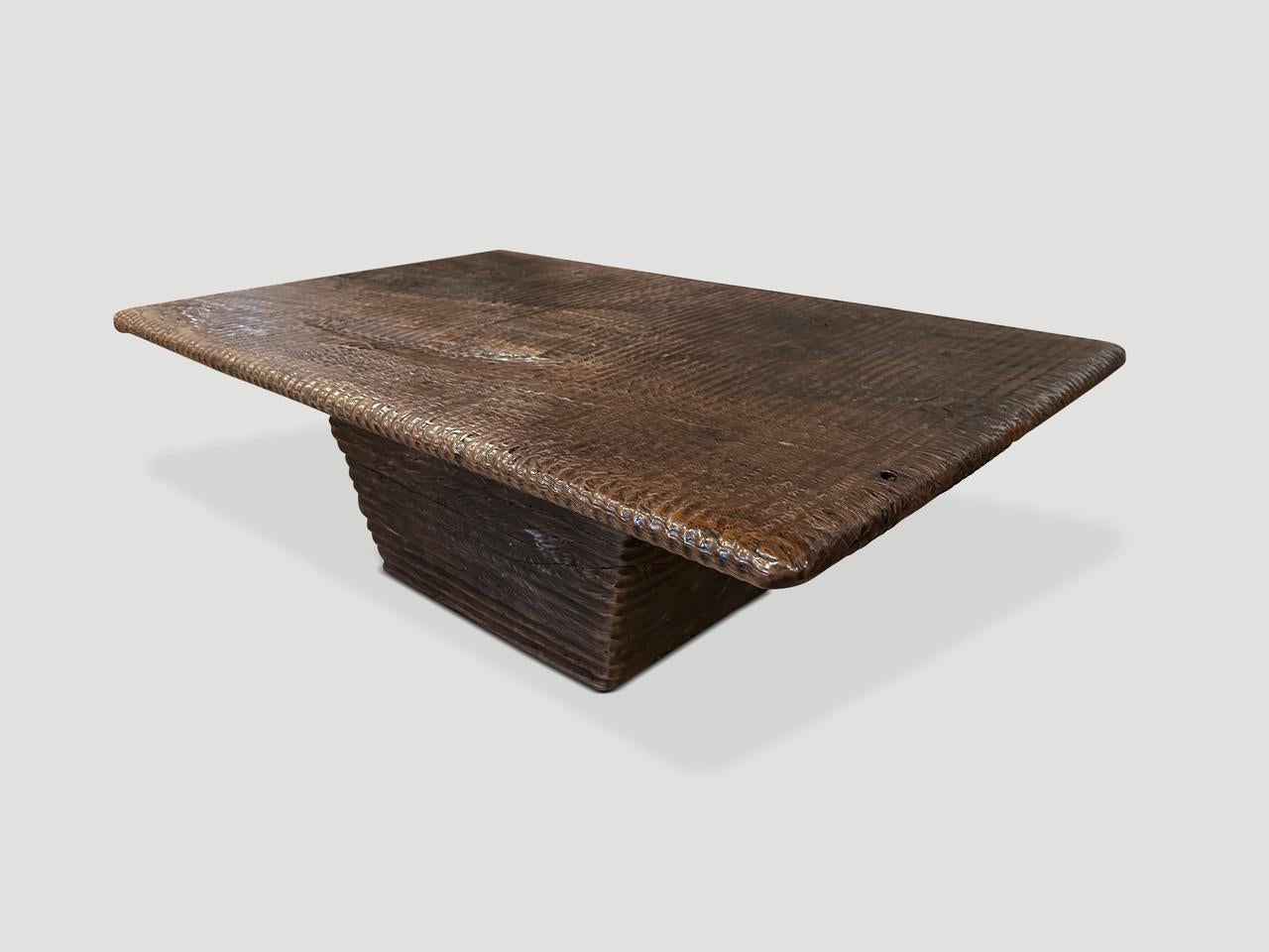 Organic Modern Andrianna Shamaris Impressive Minimalist Carved Coffee Table  For Sale