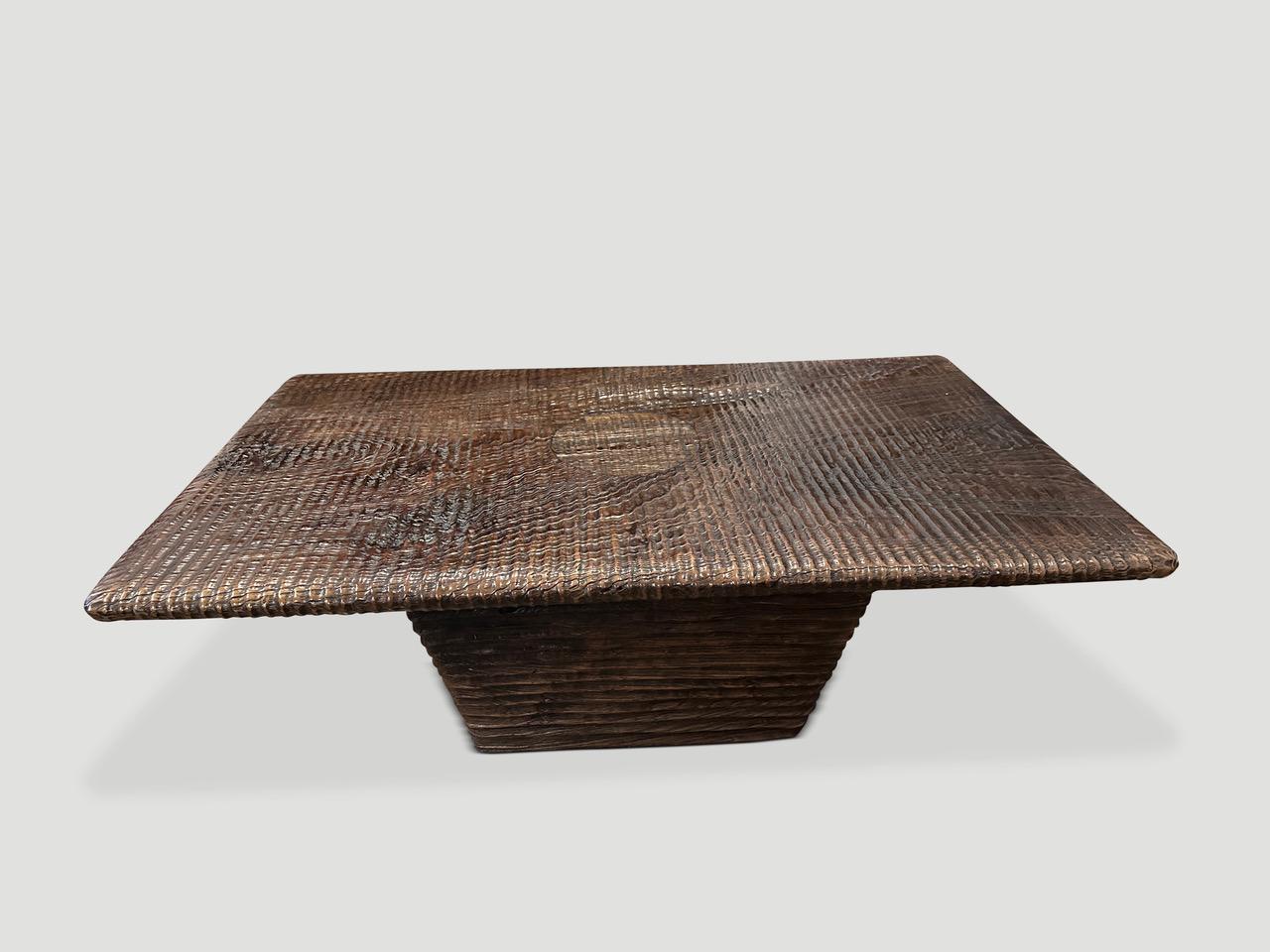 Andrianna Shamaris Impressive Minimalist Carved Coffee Table  In Excellent Condition For Sale In New York, NY