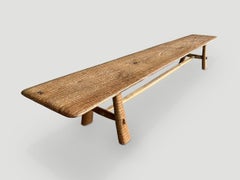 Andrianna Shamaris Impressive Minimalist Carved Long Teak Wood Bench