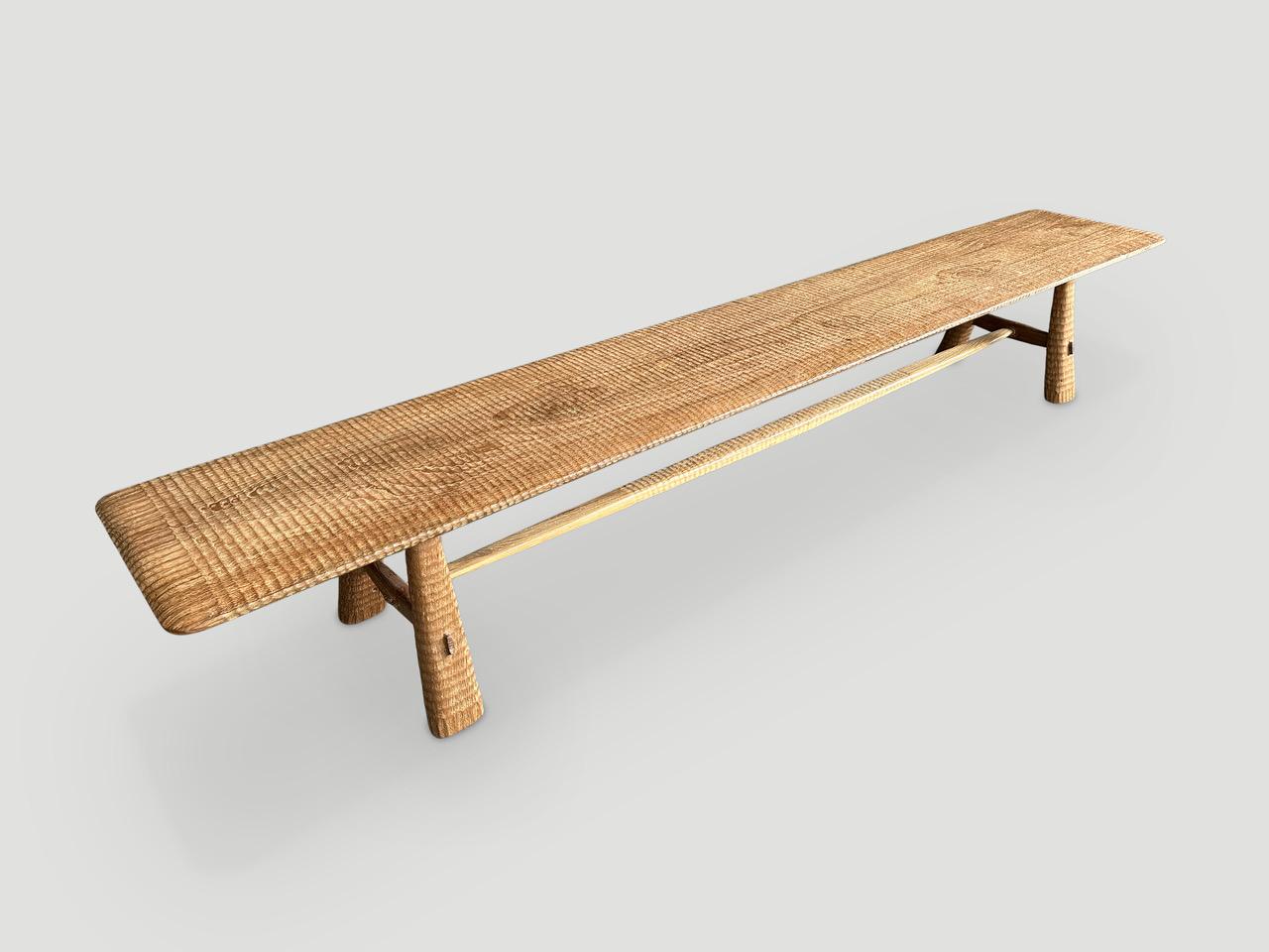 Mid-20th Century Andrianna Shamaris Impressive Minimalist Carved Long Teak Wood Bench