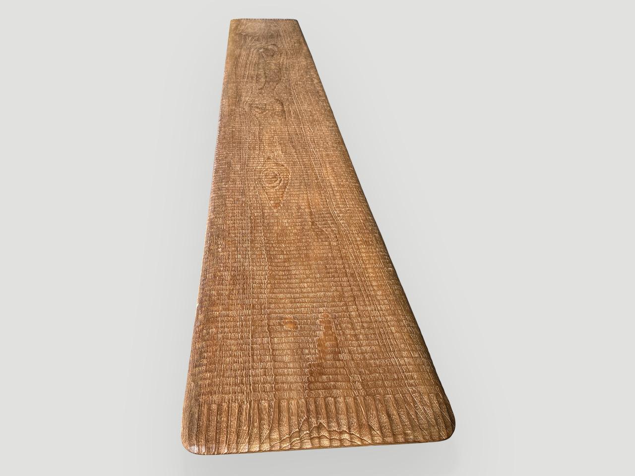Reclaimed Wood Andrianna Shamaris Impressive Minimalist Carved Long Teak Wood Bench
