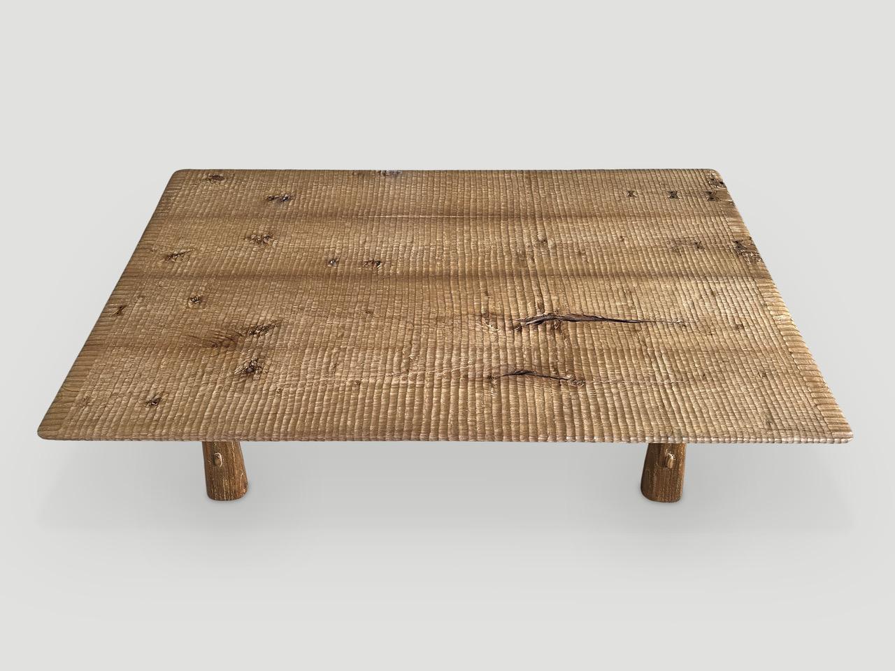 Mid-Century Modern Andrianna Shamaris Impressive Minimalist Carved Teak Wood Coffee Table
