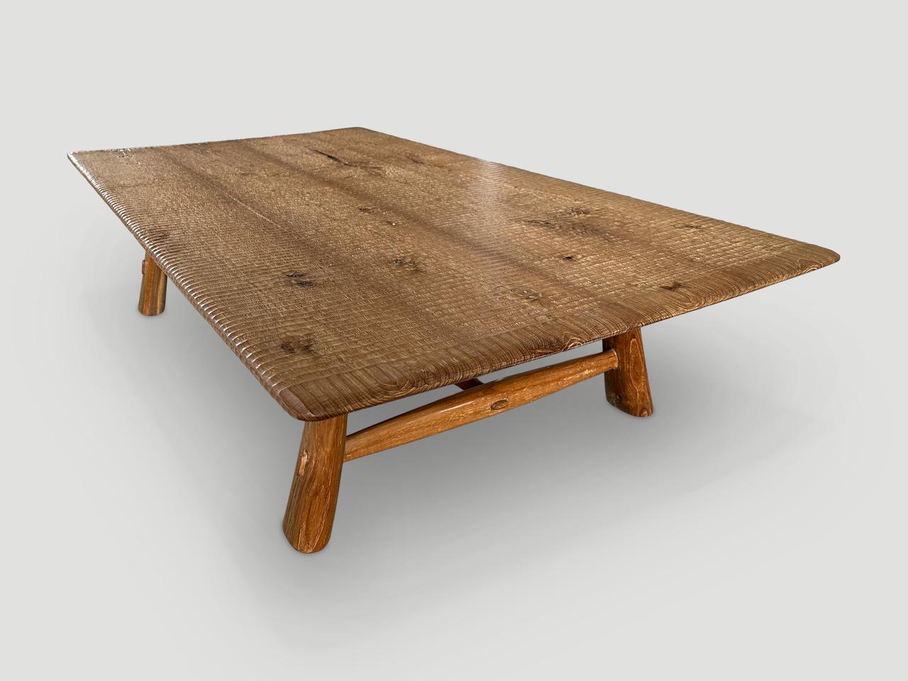 Impressive Minimalist Carved Teak Wood Coffee Table For Sale at 1stDibs